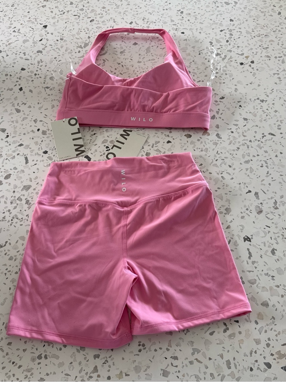High-Rise Pink Bike Shorts with Matching Sports Bra - Picture 4 of 5
